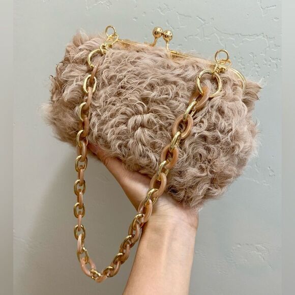Handmade Real Curly Shearling Kisslock Shoulder Bag/Crossbody & 2 Strap Styles - Picture 9 of 12